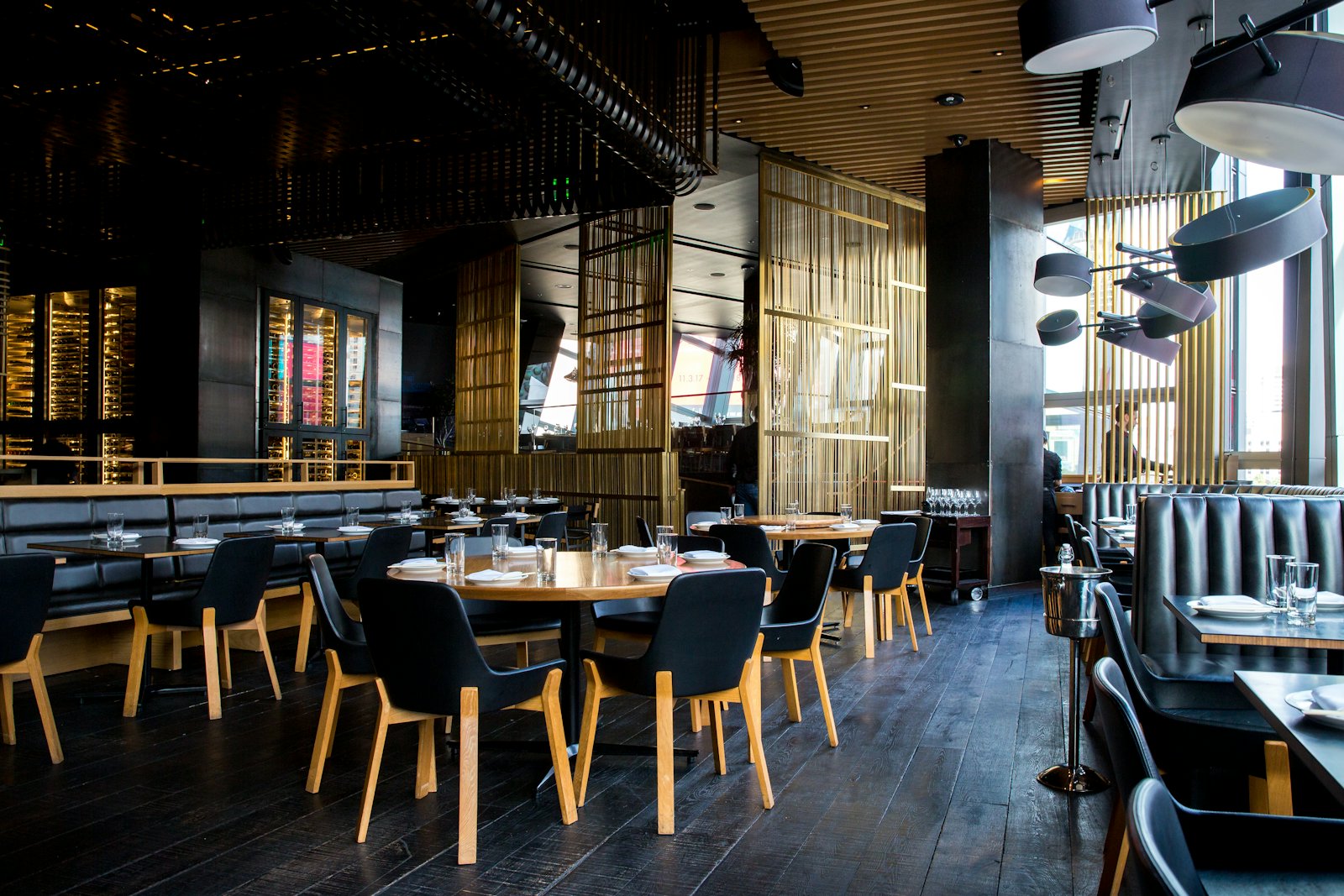Warm, dimly lit restaurant interior